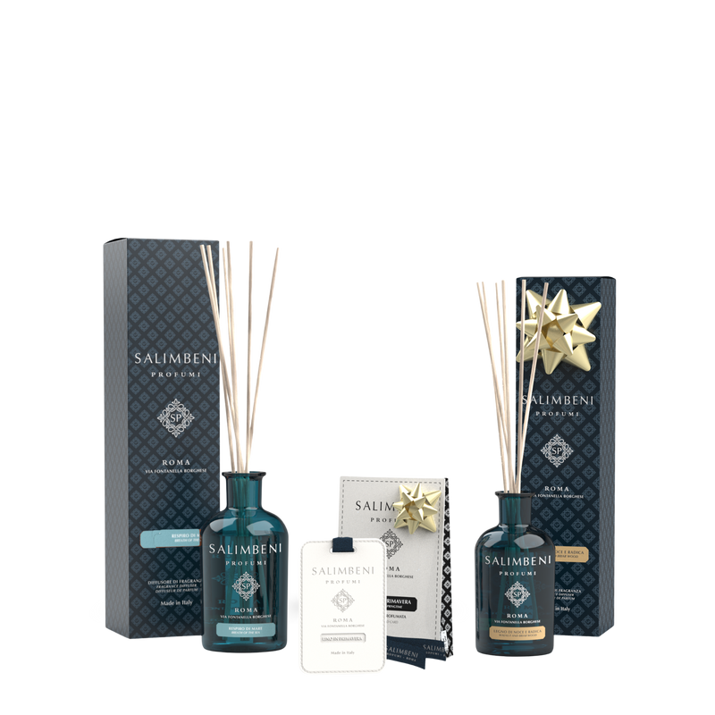 Brisa do Mar 250ml  + Cartões Perfumados (3 pç) - Linho em Primavera + Madeira de Nogueira e Briar 100ml