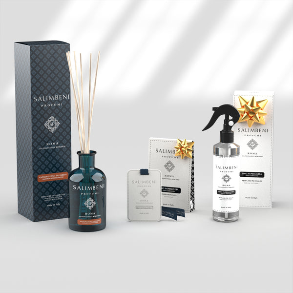 Madeiras Antigas Salimbeni 250 ml + Spray para Tecido 250 ml - Linho em Primavera + Cartões Perfumados (3 pç) - Linho em Primavera
