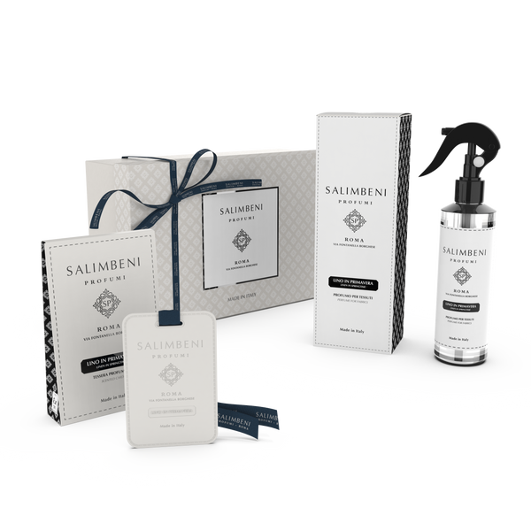 Gift Box Linho em Primavera (Spray para Tecido 250 ml + Cartões Perfumados (3 pç) + Caixa de Prenda)