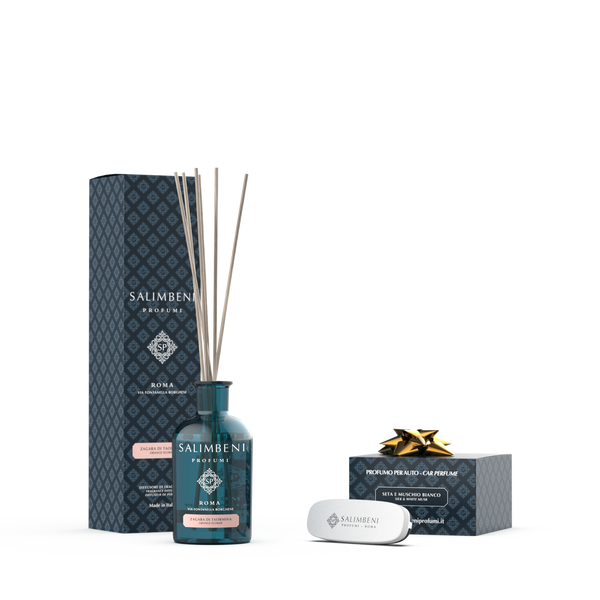 Difusor em Stick de Flor de Laranjeira de Taormina de 100 ml + Perfume para carro na cor branca de Seda e Musgo Branco GRÁTIS